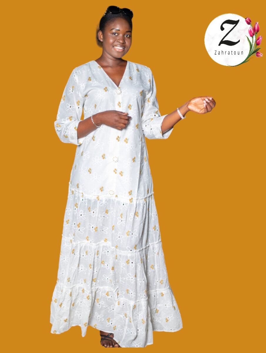 Robe Longue Brodée Cotton Dakar