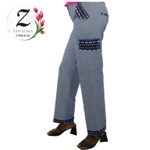 Pantalon Cargot – Jean et wax bleu dakar