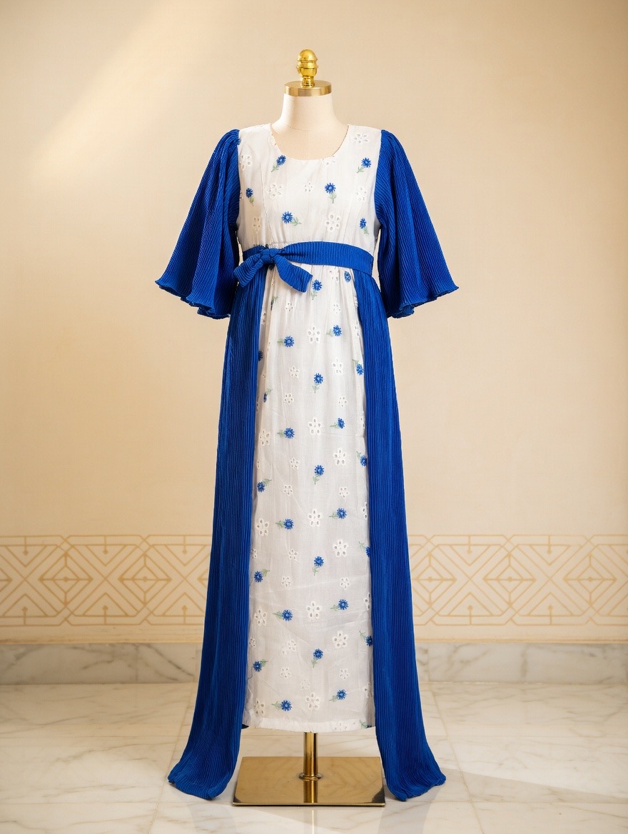 Robe à fleur dentelle bleu et blanc – Image 6