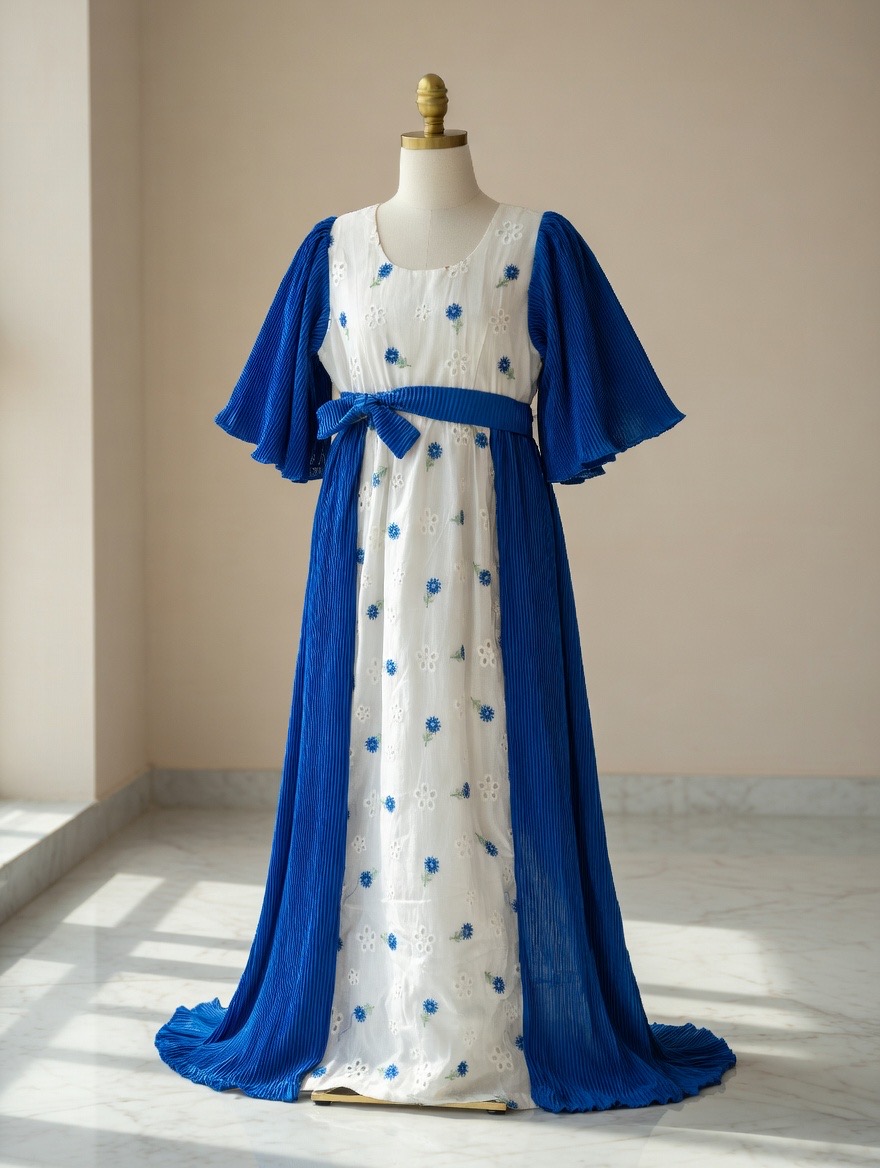 Robe à fleur dentelle bleu et blanc – Image 7