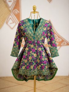 Taille basse jupur brodé vert