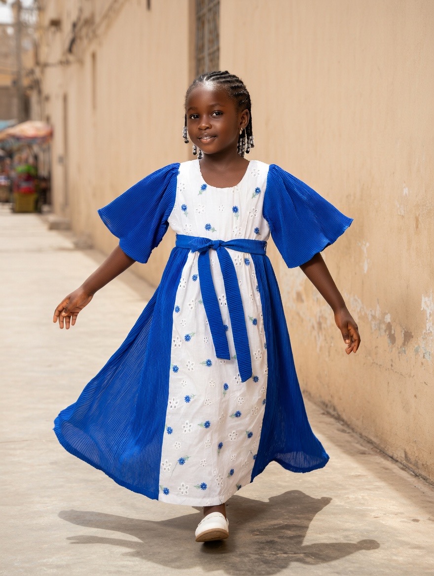 Robe à fleur dentelle bleu et blanc – Image 5