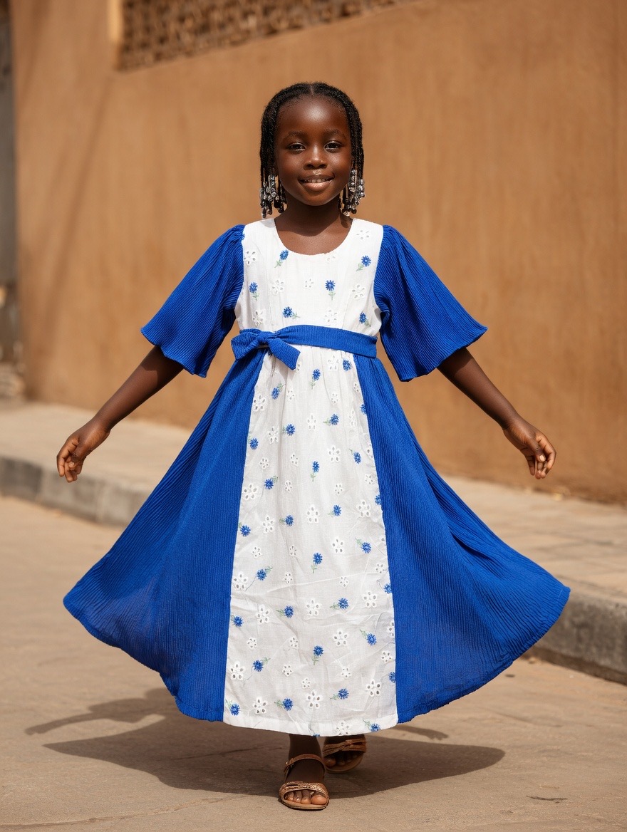 Robe à fleur dentelle bleu et blanc