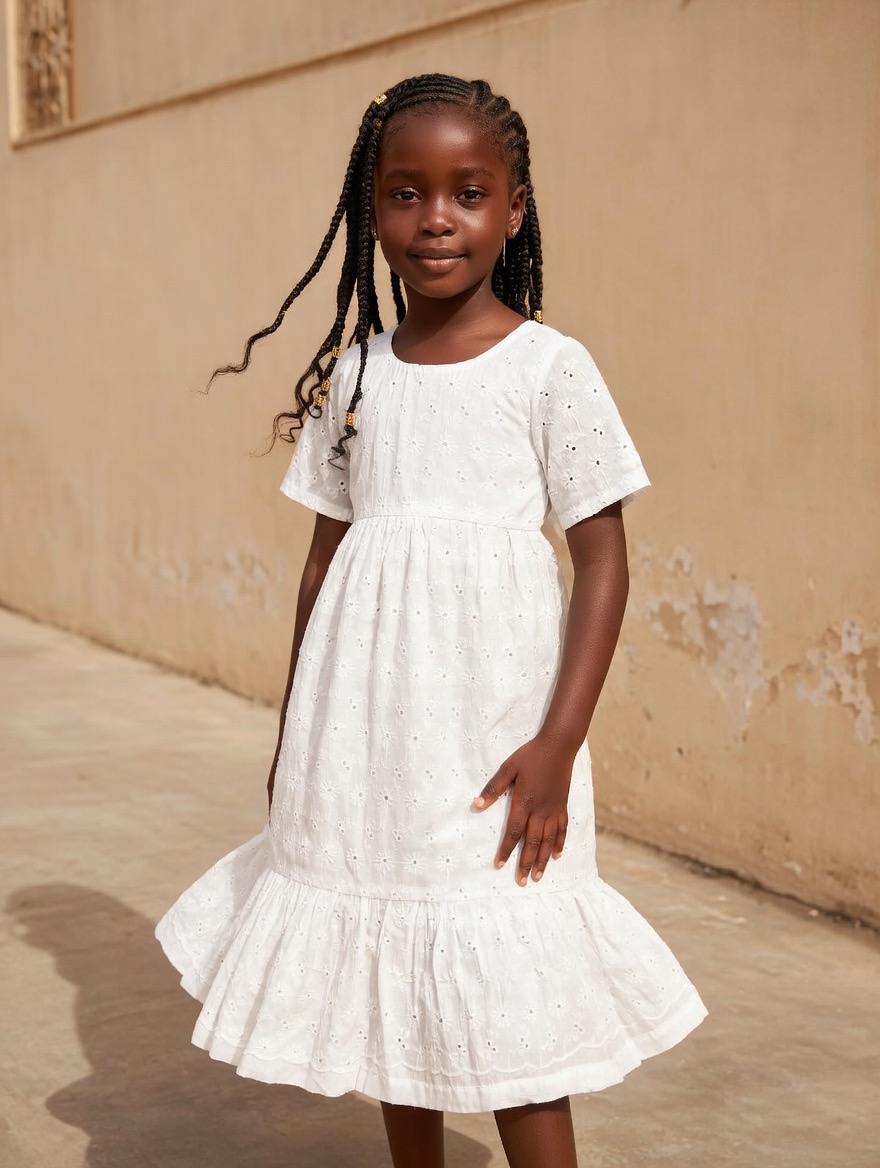 Robe blanche brodée enfant Aïssatou