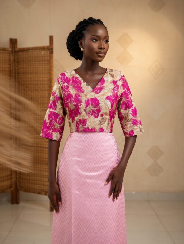 Robe florale rose – bazin brocard