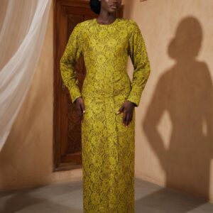 Robe dentelle jaune moutarde
