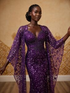Robe perlage mauve améthyste