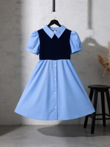Robe chemise bleu ciel et bleu marine