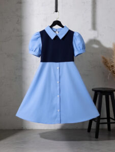 Robe chemise bleu ciel et bleu marine