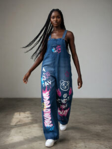 Salopette en jean à motifs colorés