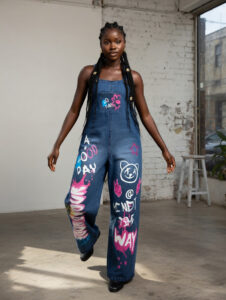 Salopette en jean à motifs colorés