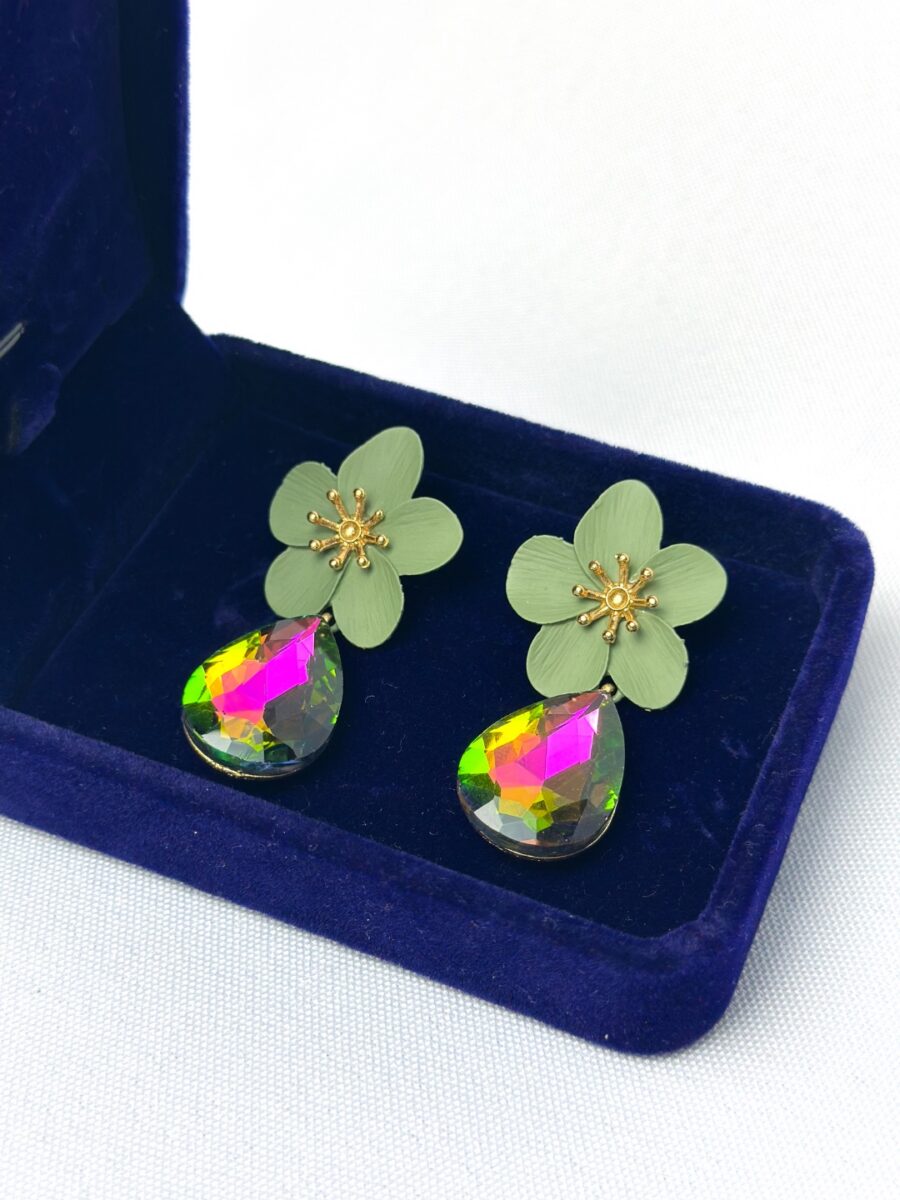 Boucles d’oreilles florales vertes multicolores