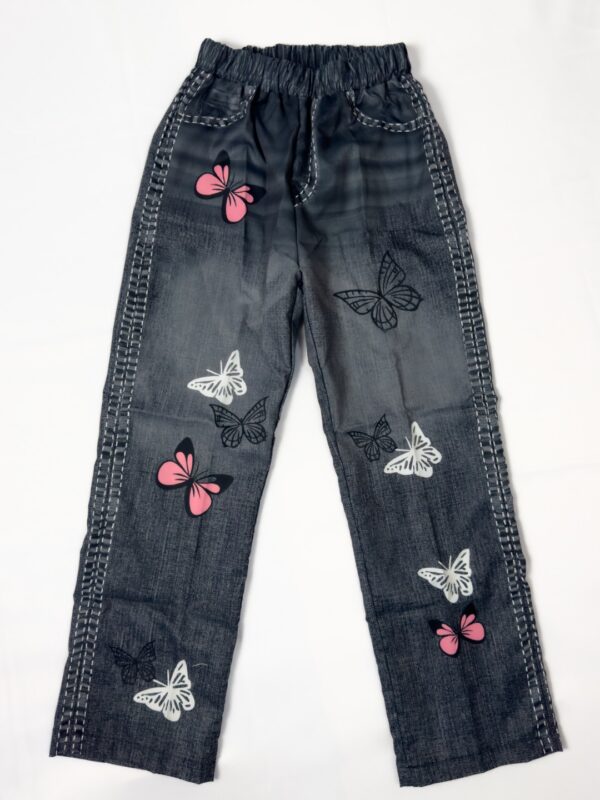 Pantalon effet jean noir à motifs papillons pour fille