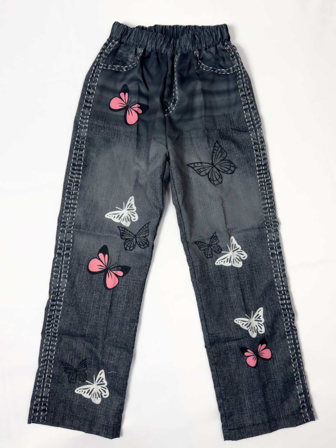 Pantalon effet jean noir à motifs papillons pour fille