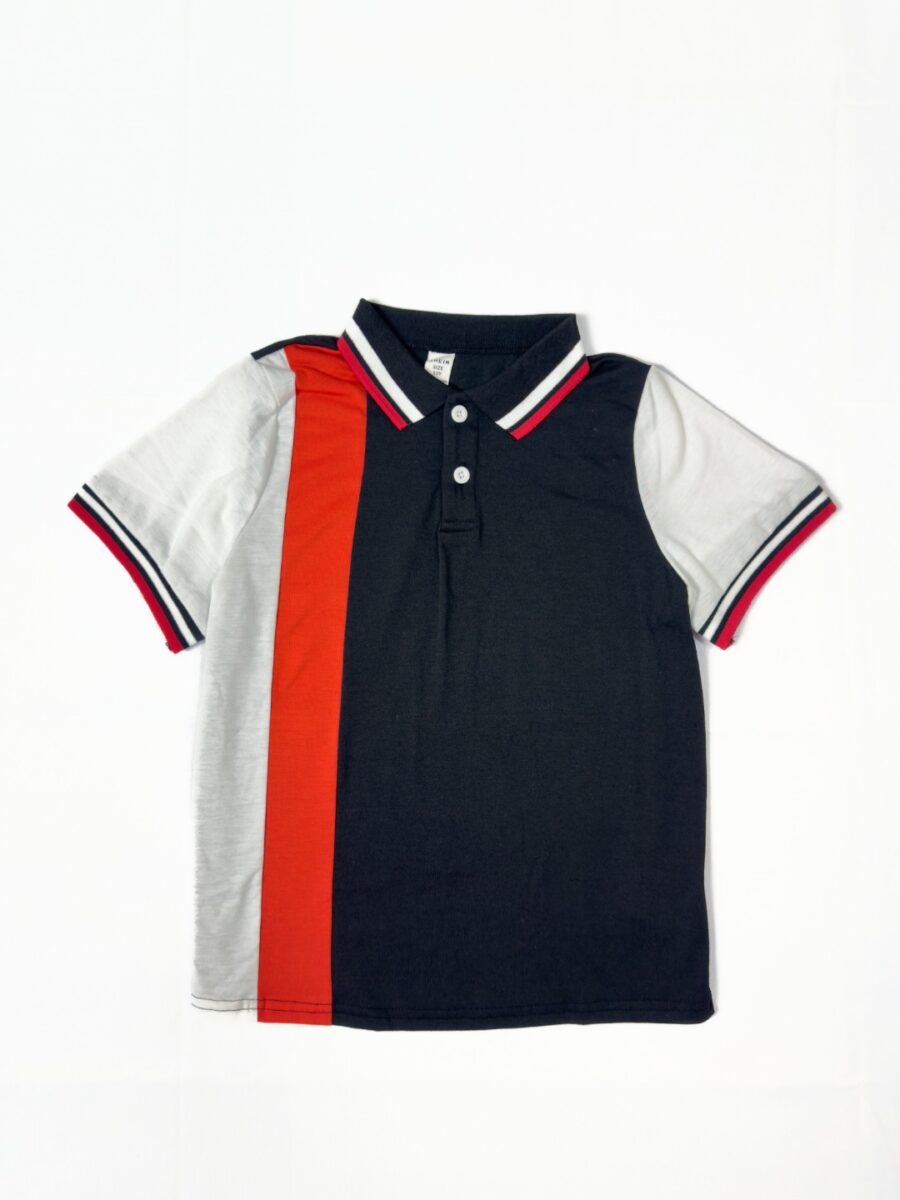Polo tricolore enfant noir blanc rouge
