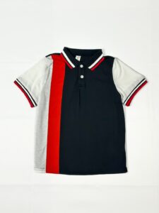 Polo tricolore enfant noir, blanc et rouge, deuxième vue