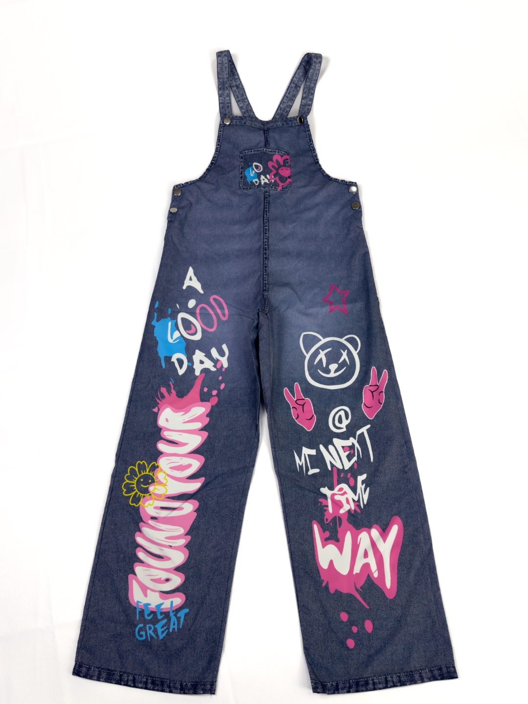 Salopette en jean à motifs colorés pour fille
